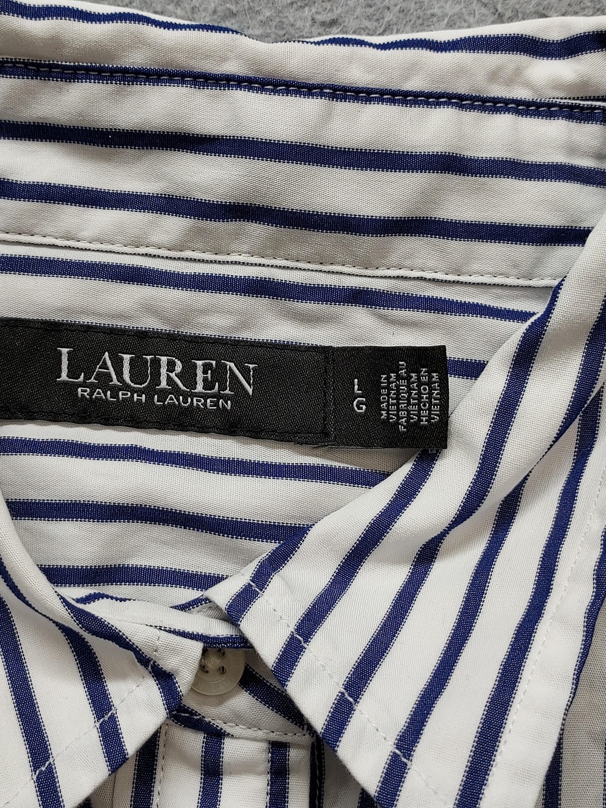Lauren Ralph Lauren Shirt Womens Large White Blue Striped Button Up Long Sleeve