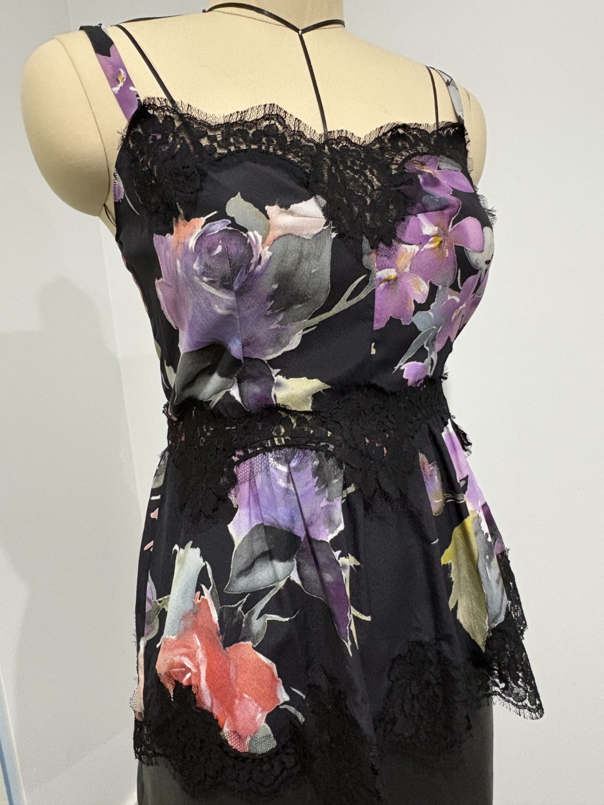 Dolce & Gabbana Purple Iris Floral Lace Trim Silk Camisole Top – Size 44