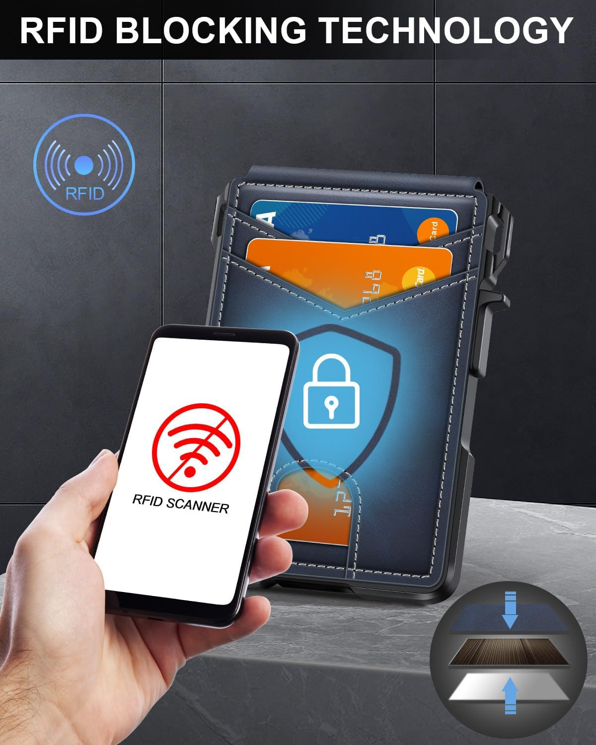 Wallet for Men, Mens Minimalist Wallet 9-13 Cards, Slim Compact Wallet with Mone