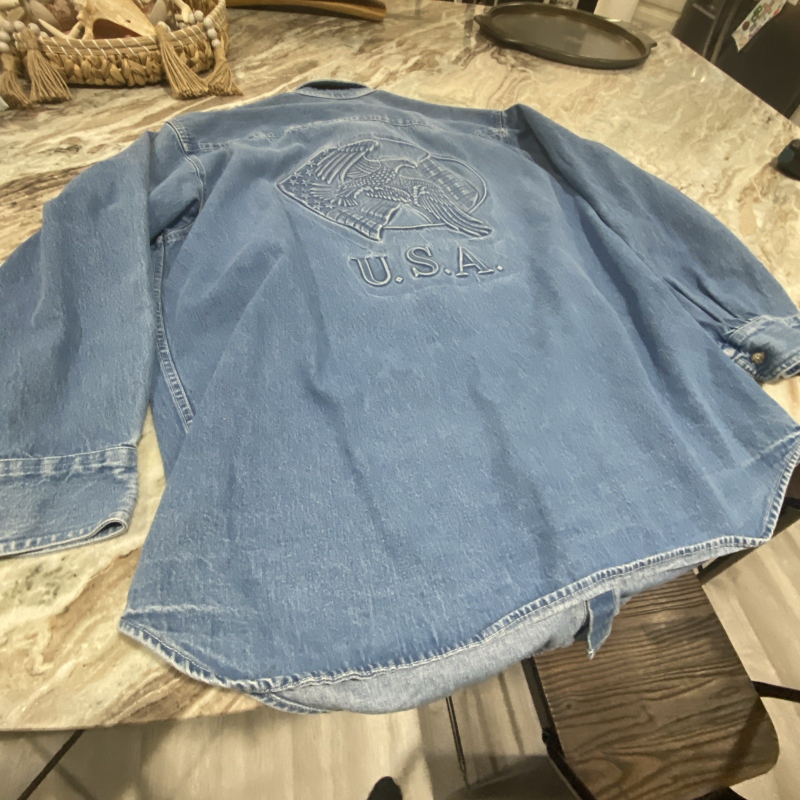 Embossed Eagle Authentic Prime Union Wear U.S.A. Denim Shirt Vintage Sz XL