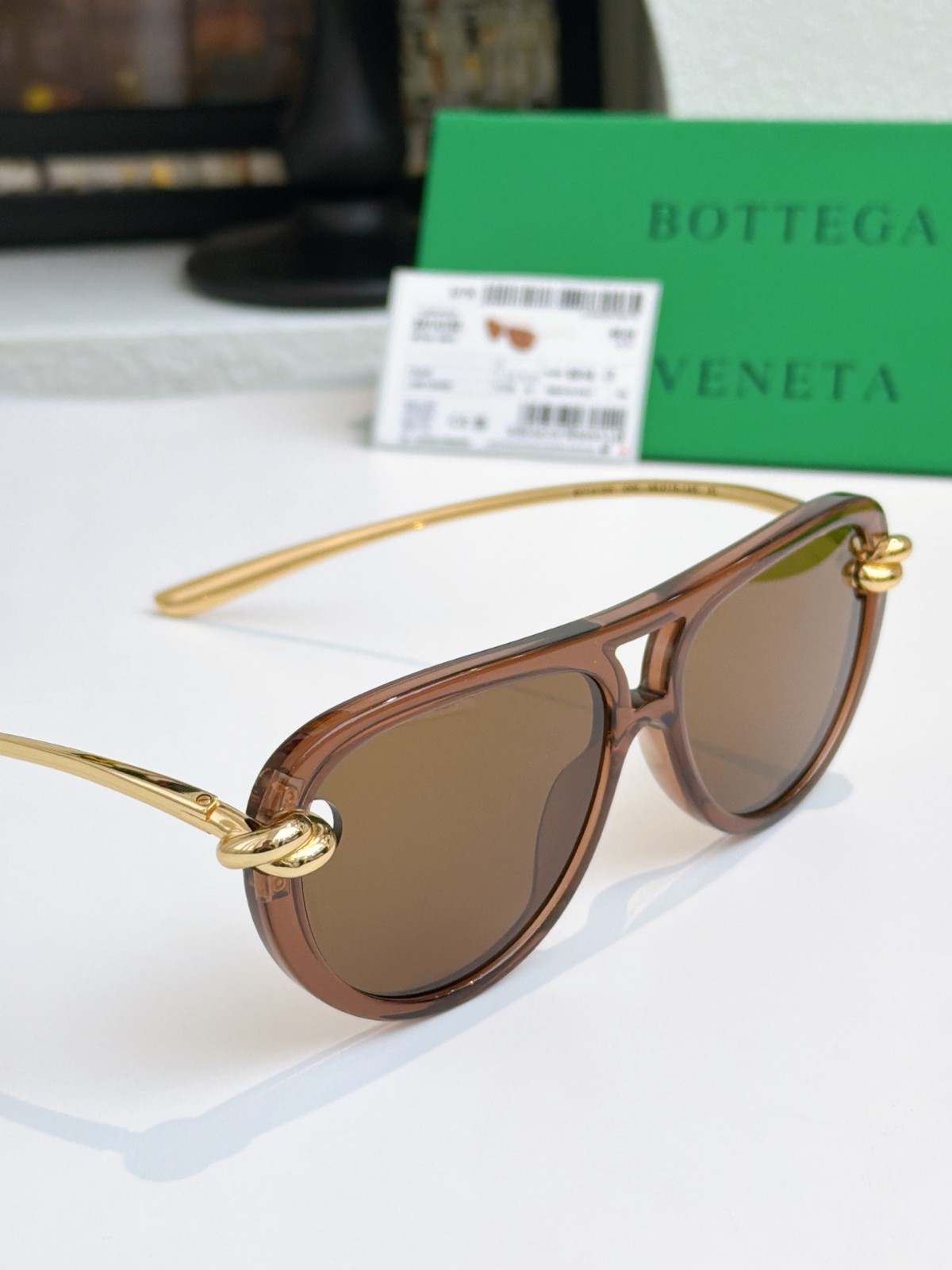 Bottega Veneta BV1418S Women Sunglasses Transparent Brown Color Designer W/ Box