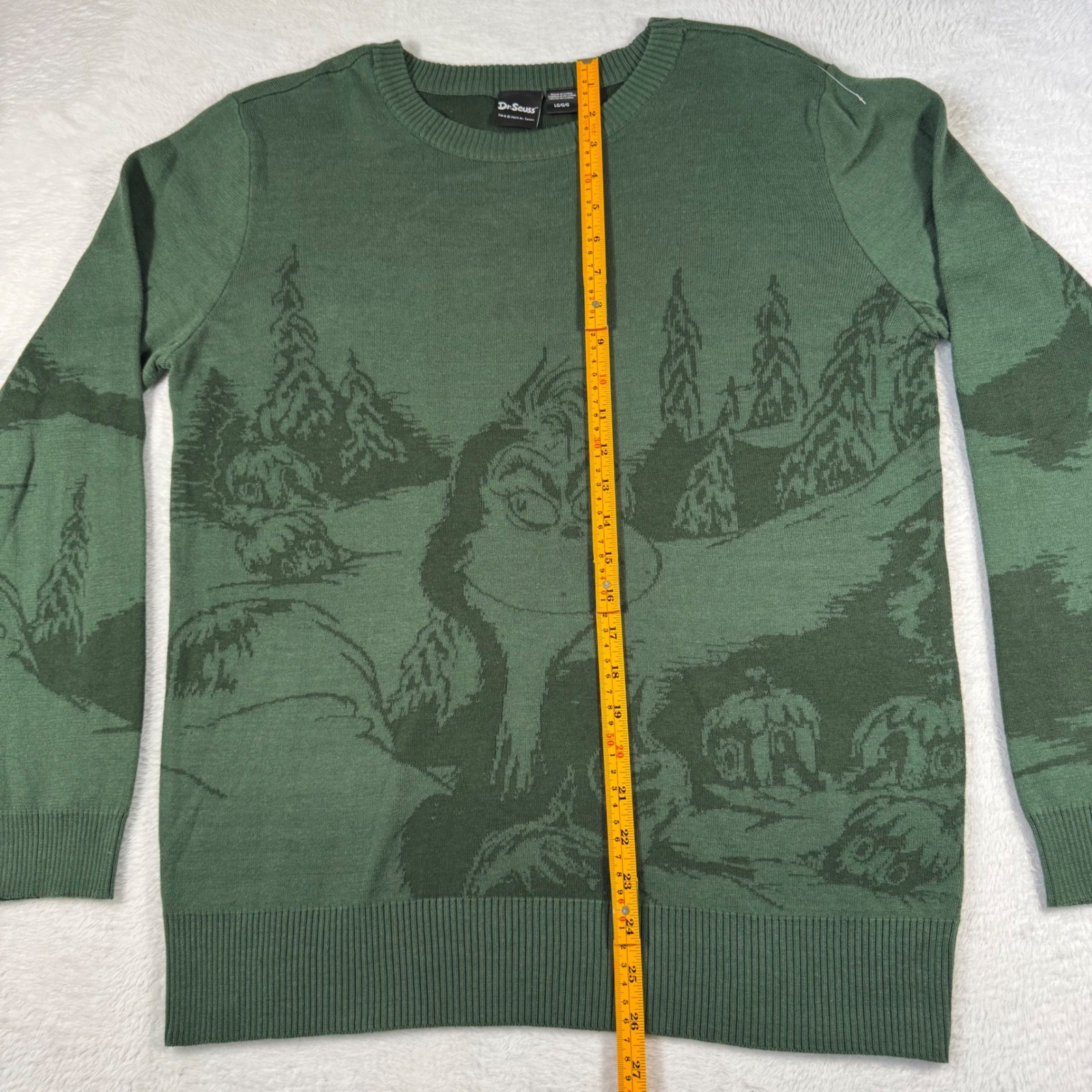 Dr. Seuss The Grinch Sweater Mens Large Green Whoville Graphic Knit