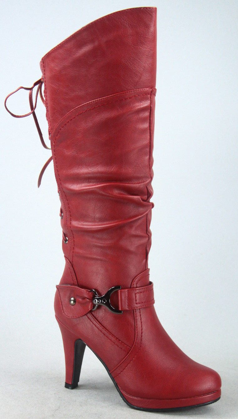 Women’s Round Toe High Heel Platform Mid-Calf Knee High Boots Shoes Size 5 -11