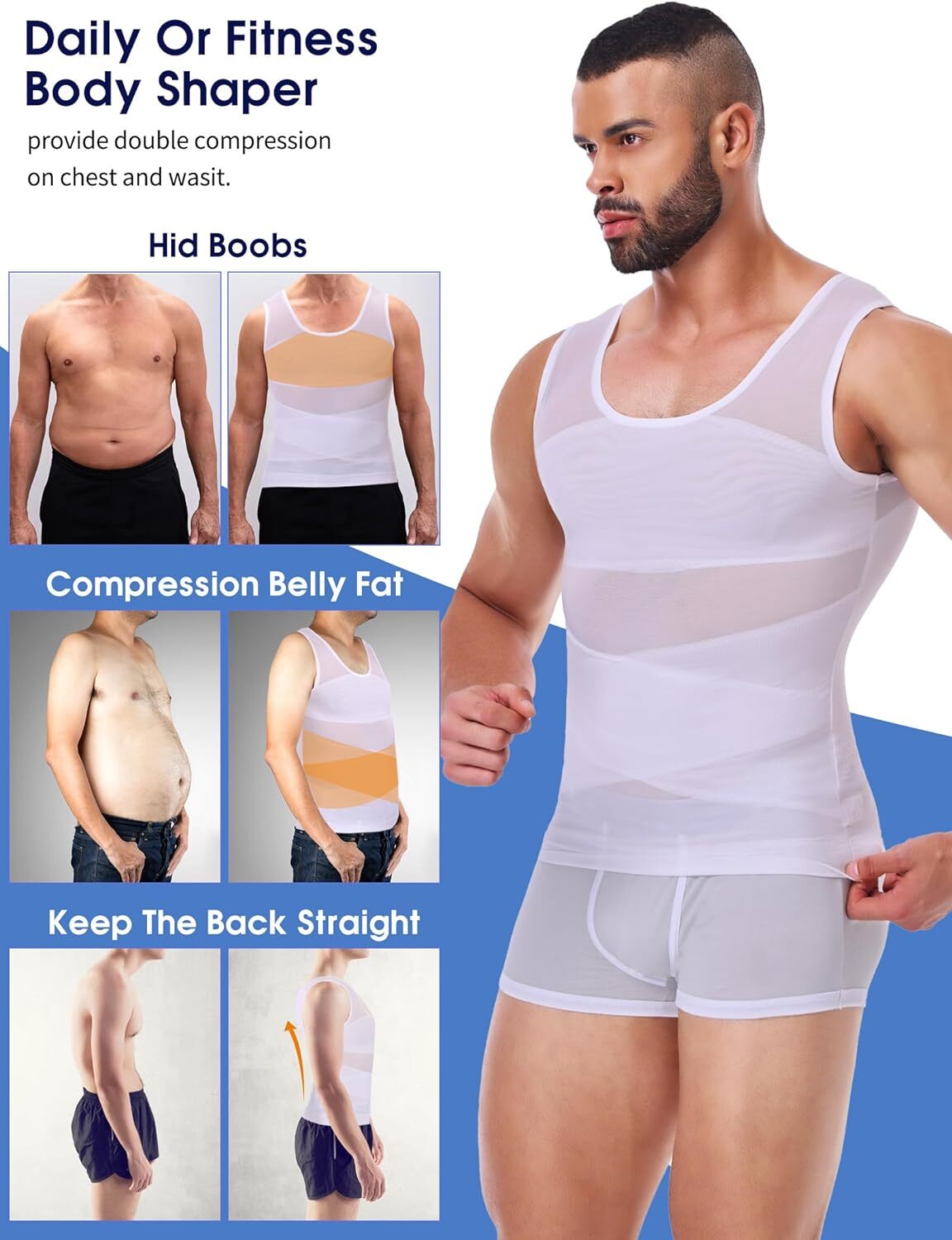 Mens Slimming Body Shaper Tank Top Abdomen Gynomastica Compression Vest Shirt US