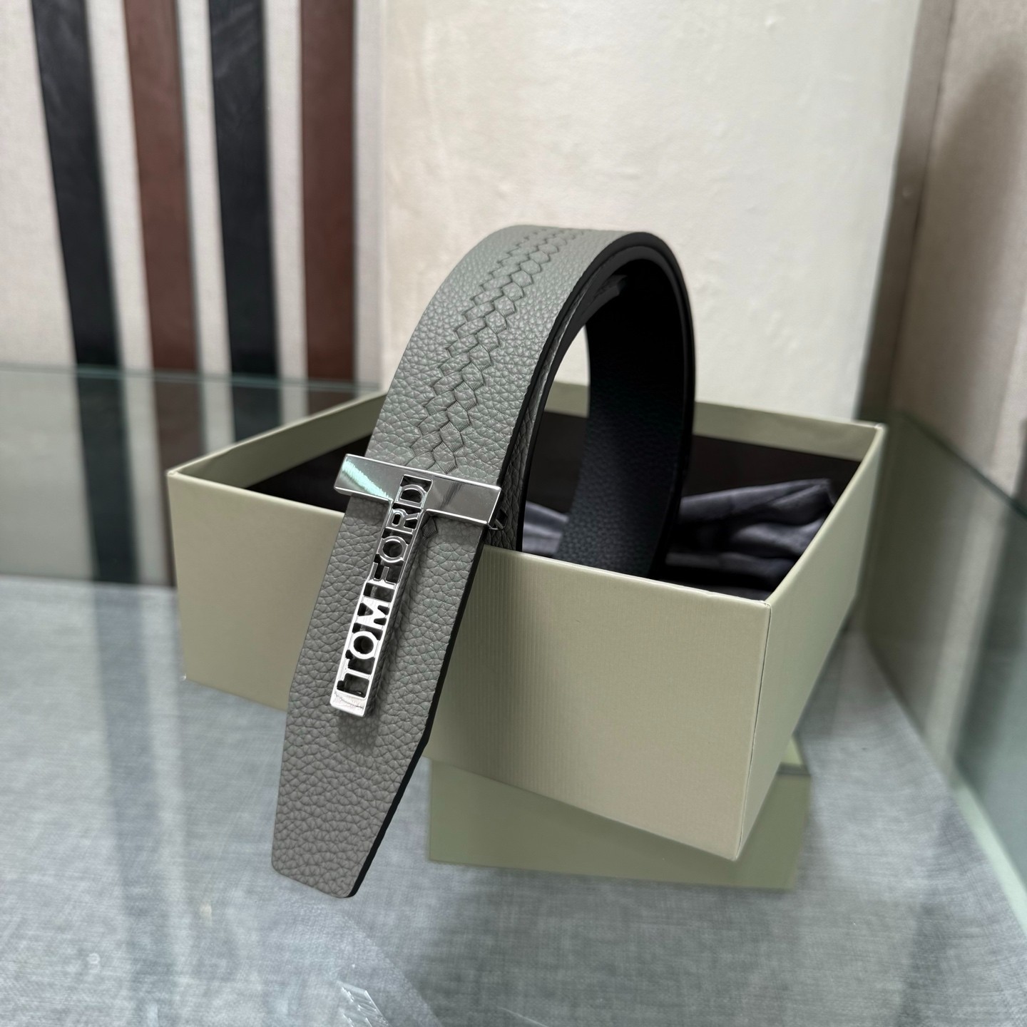Tom Ford Handmade Reversible Belt 3.8cm/1.50″ Gray/Black