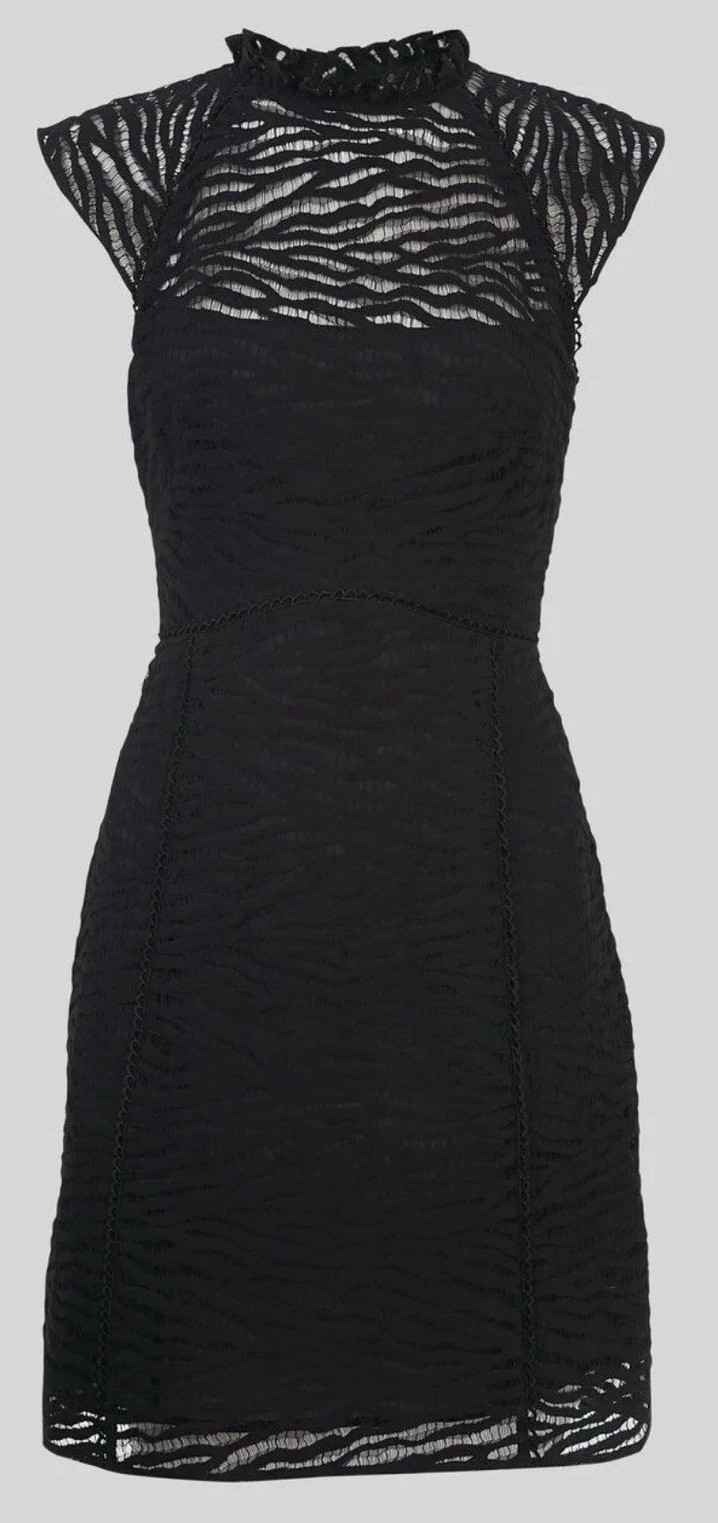 Whistles Black Animal Lace Mini Dress UK 12 NWOT Cocktail Party LBD