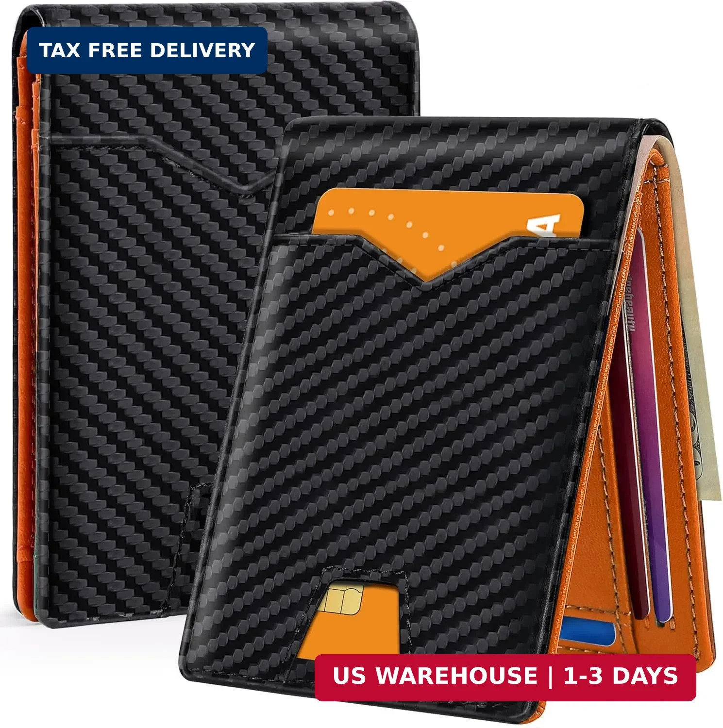 Men’s Slim Carbon Fiber Wallet RFID Blocking Thin Bifold Card Holder 10+ Cards