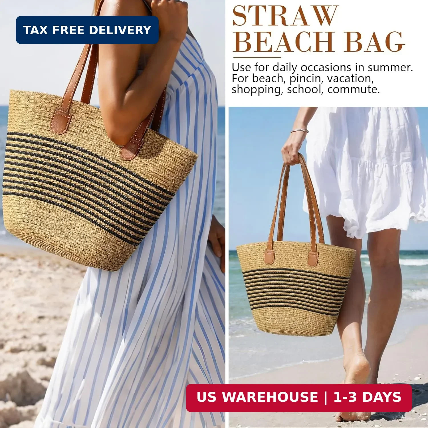 Trifabricy Beach Bags for Women, Summer Straw Beach Bag Straw Purse Shoulder Han