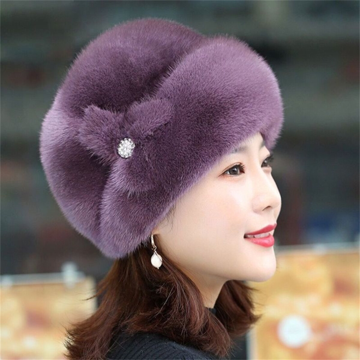 Women Winter Russian Fluffy Hats Faux Fur Headband Hat Thick Ear Warm Ski Cap
