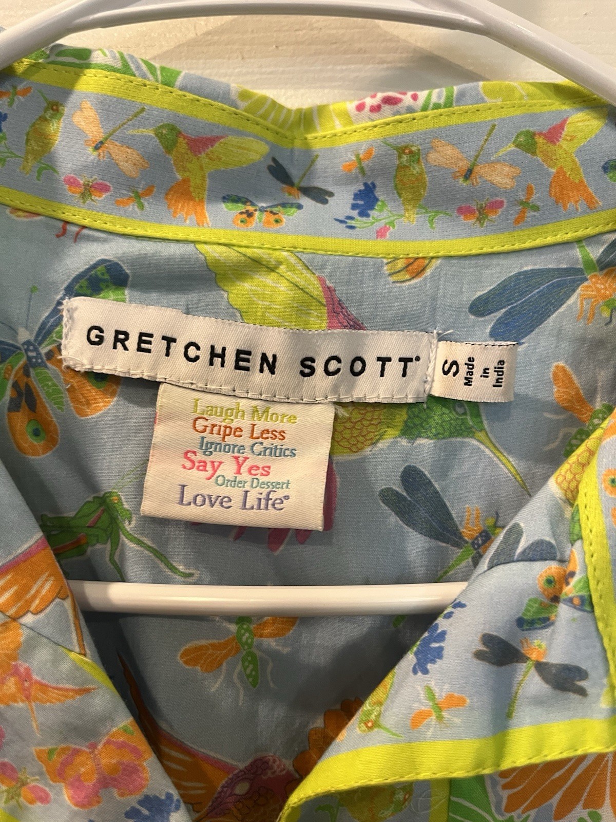 Gretchen Scott Hummingbird Heaven Cotton Shirt Dress – Dragonfly Floral Small