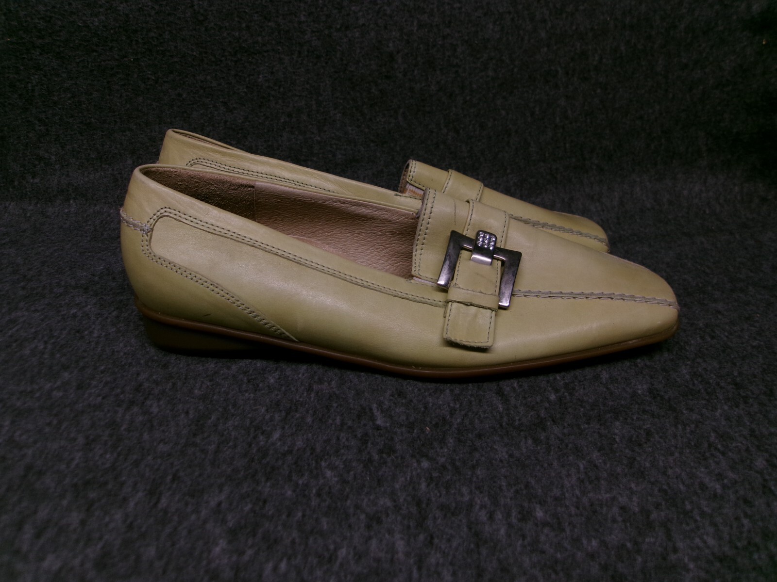 Theresia M Shoes Women 4.5 Green Buckle Loafers Square Toe Slip On
