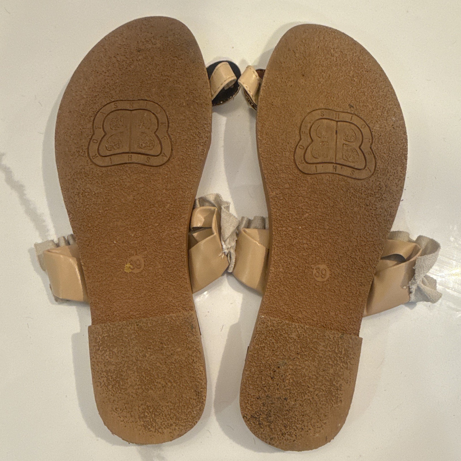 Women’s Slide Sandals Beige Synthetic Ruffle Beaded Pineapple Slip On US 8