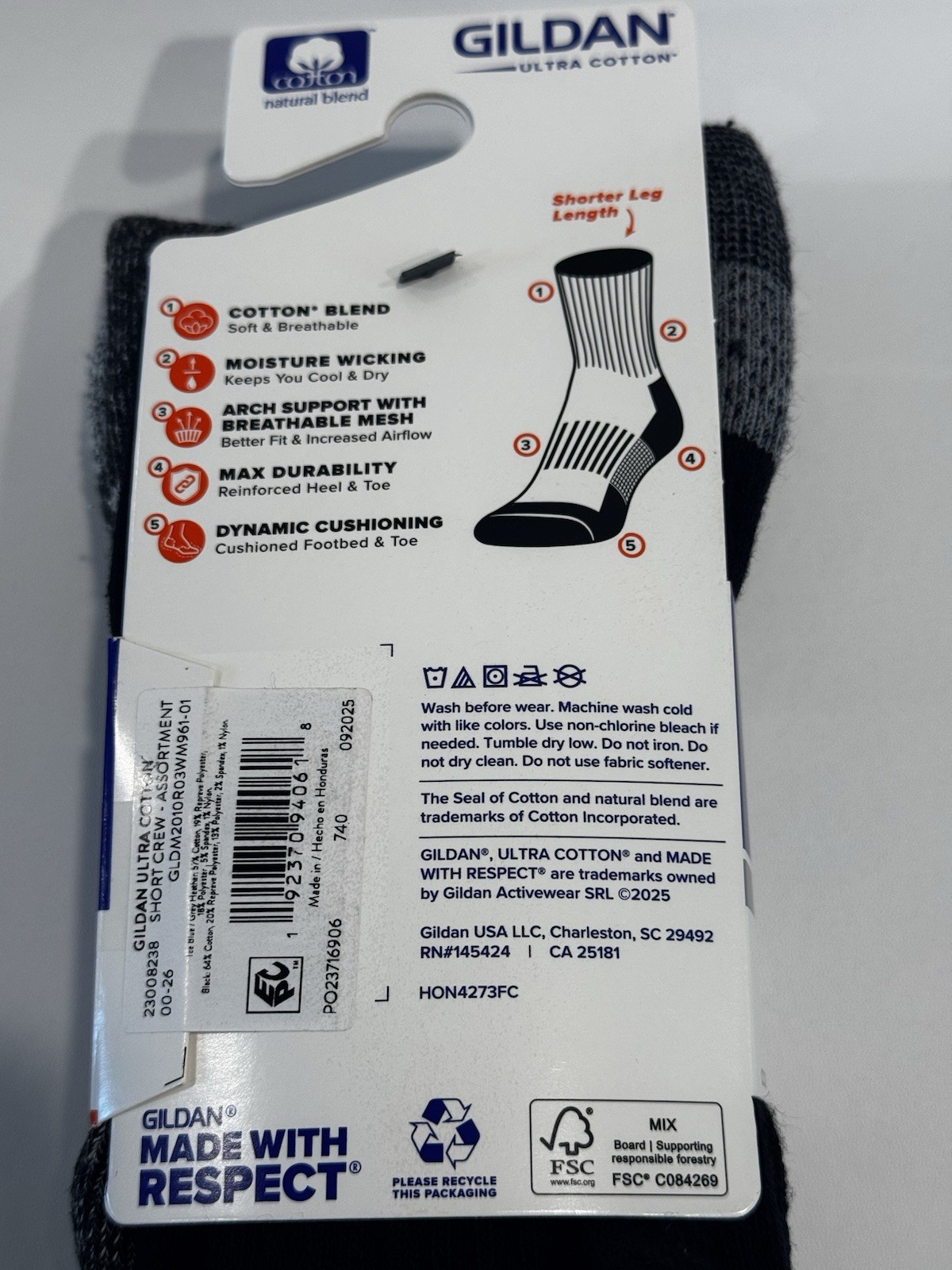 Gildan Ultra Cotton Men’s Cushioned Moisture Wicking Crew Socks 3 Pr 6-12