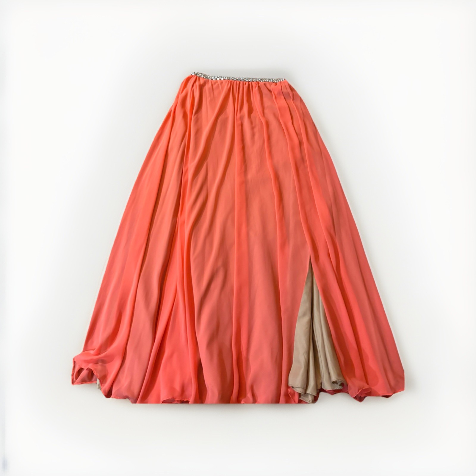 Glamour by Terani Couture Orange Chiffon Beaded Pleated Long A-Line Skirt 6