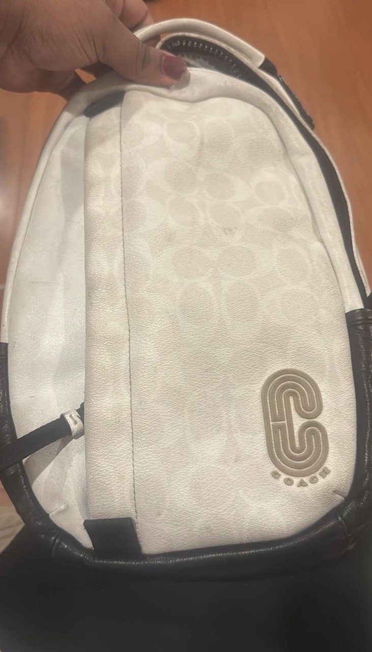 NWT COACH Signature Unisex Edge Leather One Shoulder Backpack Beige/White Medium