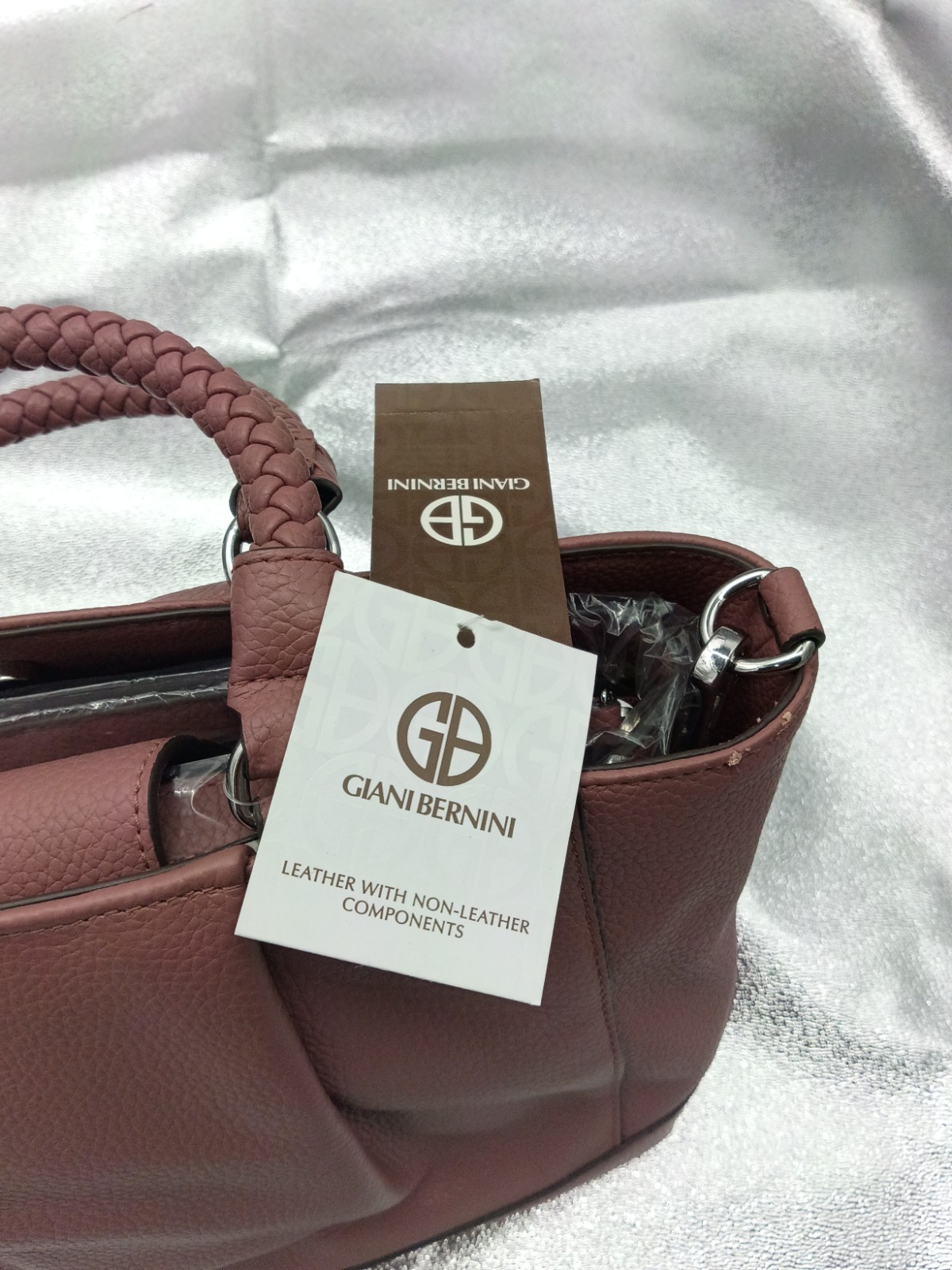 Giani Bernini Mauve Satchel Top Handle Bag Braided Handle Detachable Strap