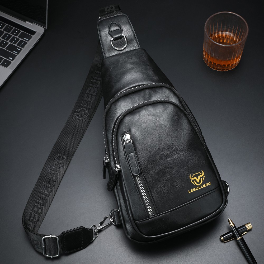 LEBULLBRO Men Leather Sling Bag Crossbody Chest Bag Shoulder Bag for Travel Work