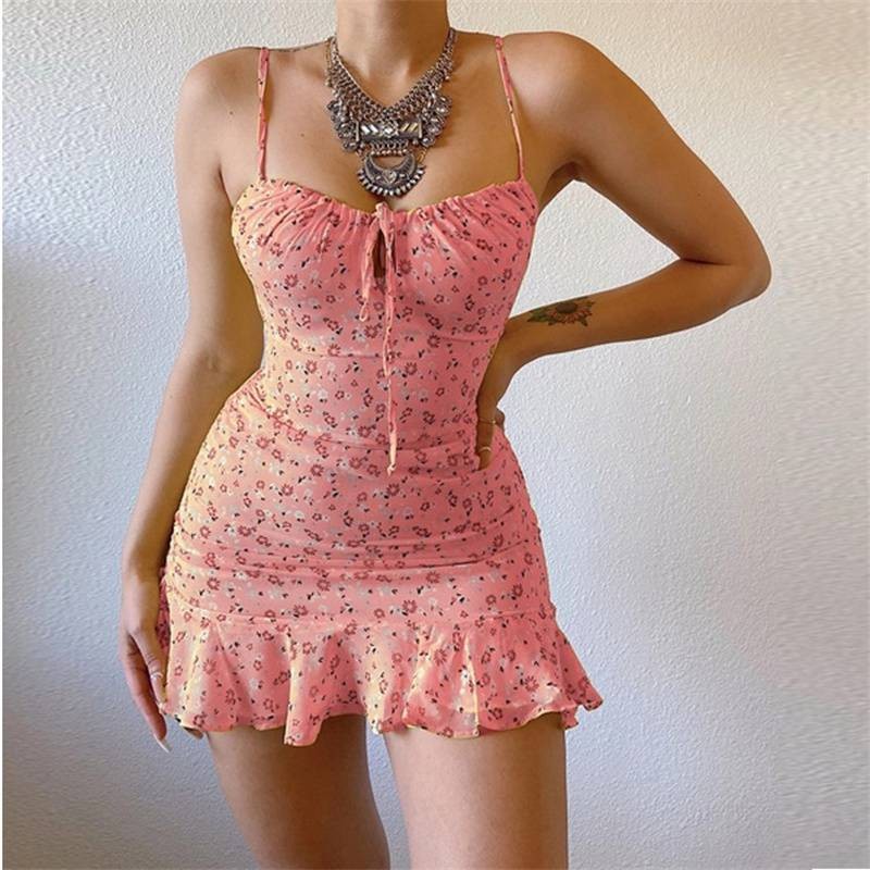 Women’s Dress New Dress Floral Strap Chest Hollow Sexy Fashion Clothing