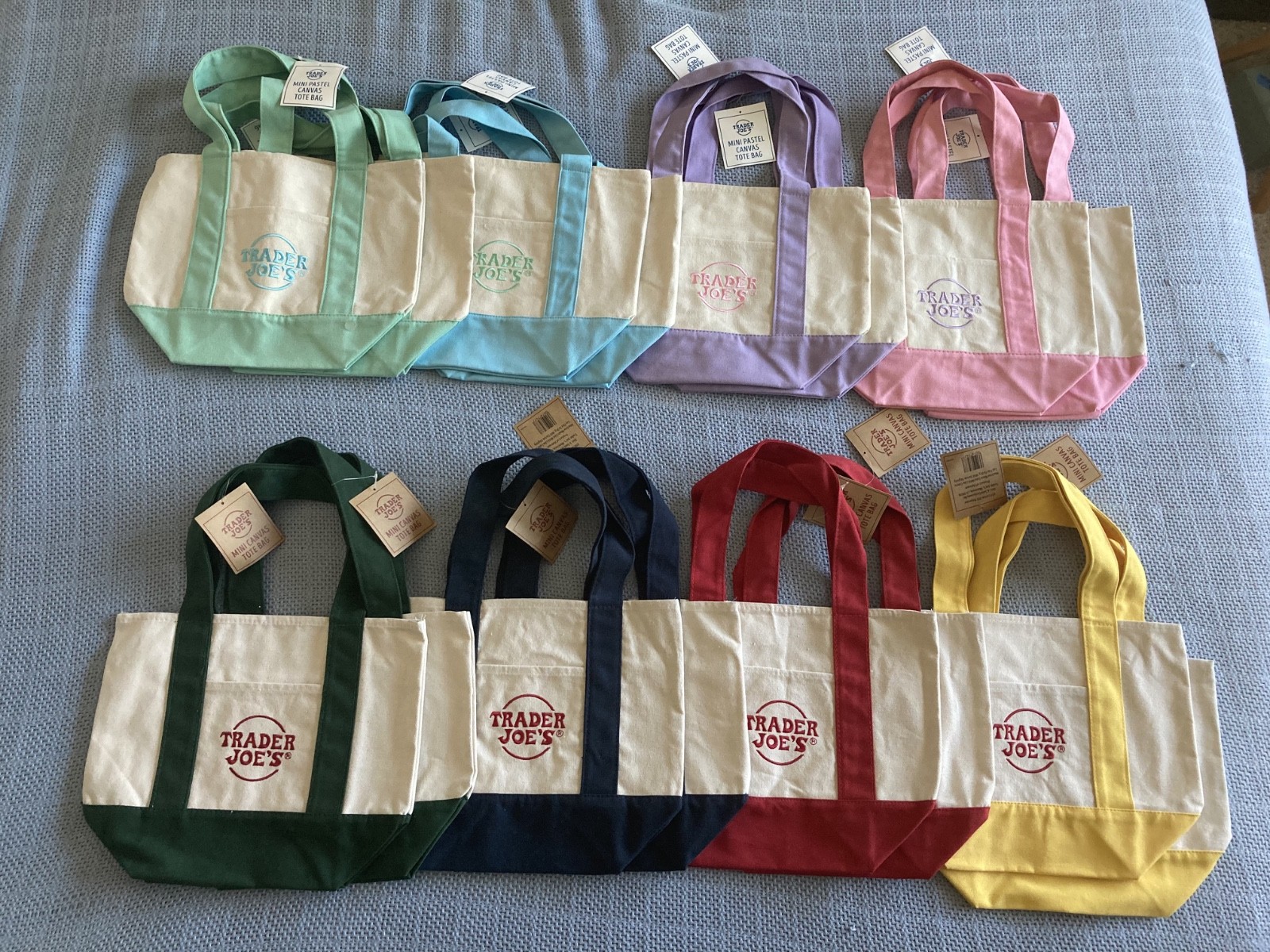 NEW! Mini Trader Joes canvas tote bags in original and pastel colors