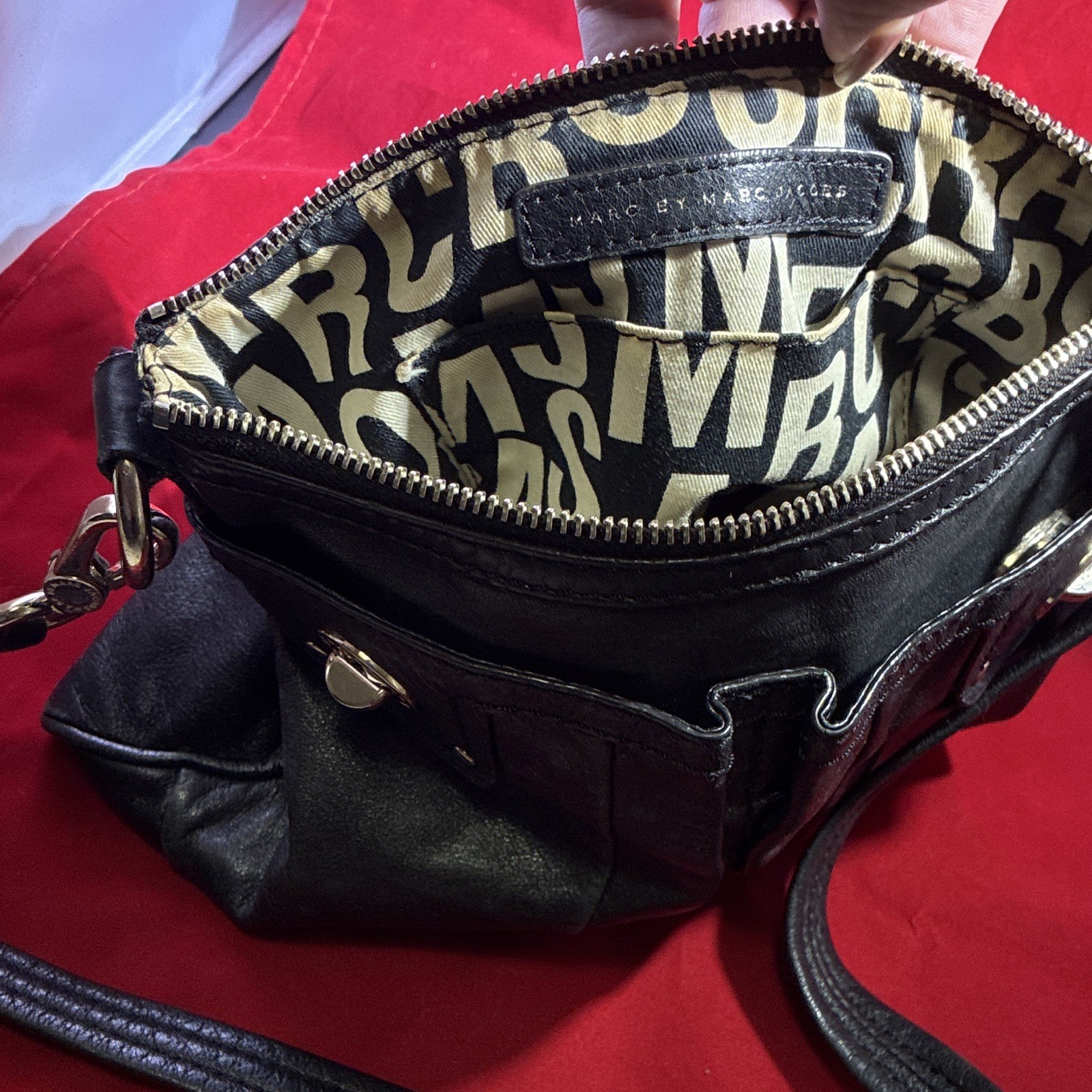 Marc by Marc Jacobs Black Logo Crossbody Bag, Zip, Detachable Strap