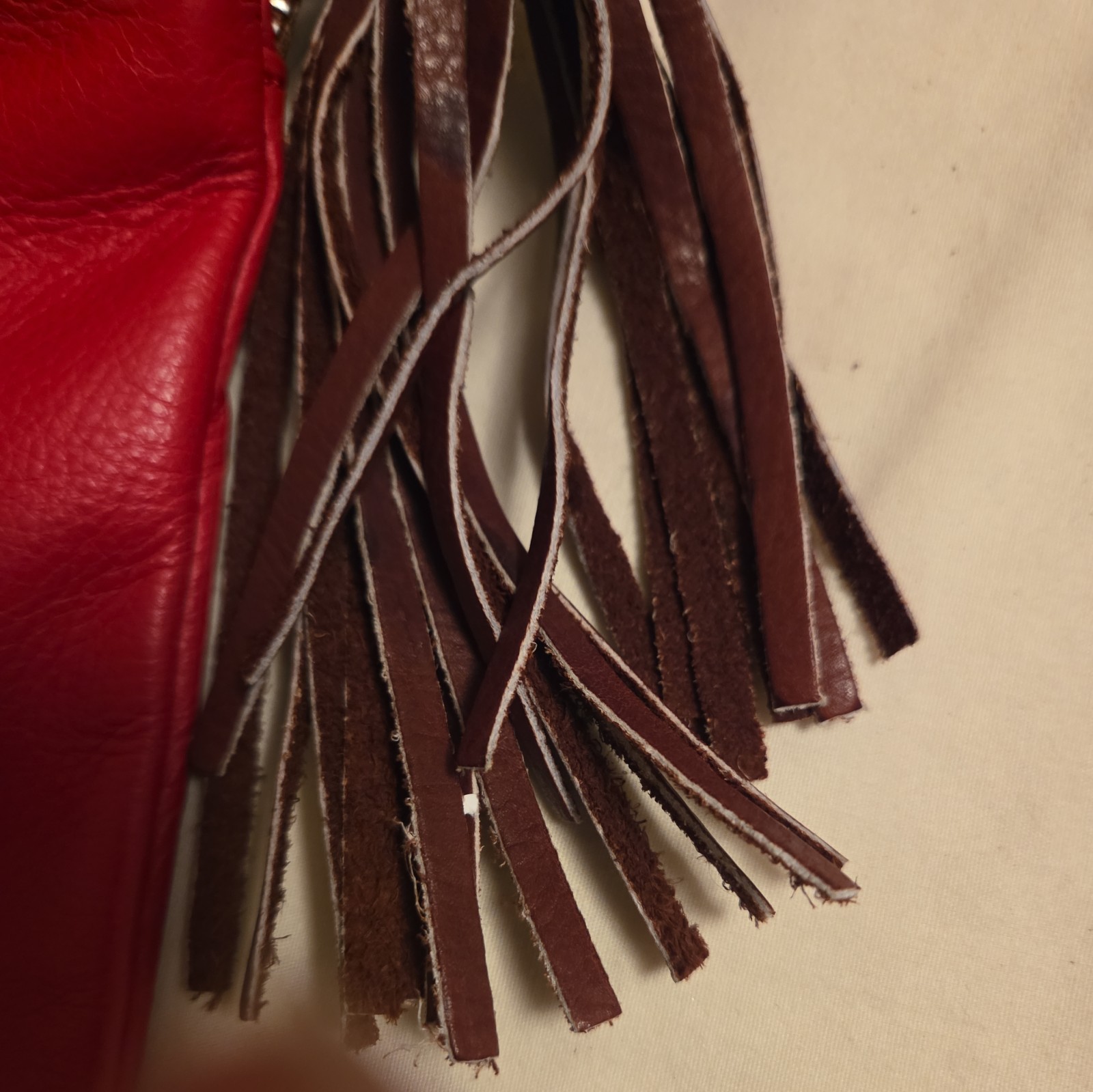 Borse In Pelle Red Italian Leather Cross Body Bag tassels EUC