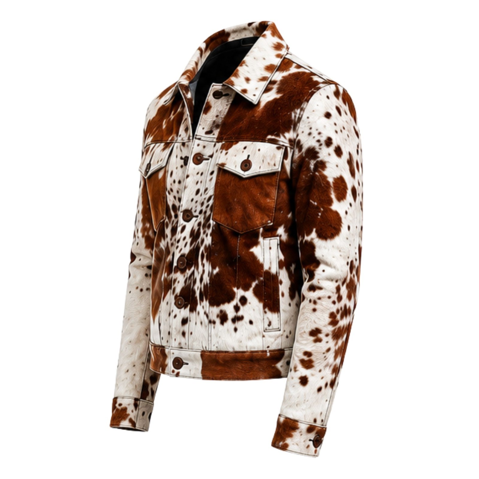 Men’s Cow Print Leather Jacket – Real Hair-On Cowhide, Stylish Pony Skin Western
