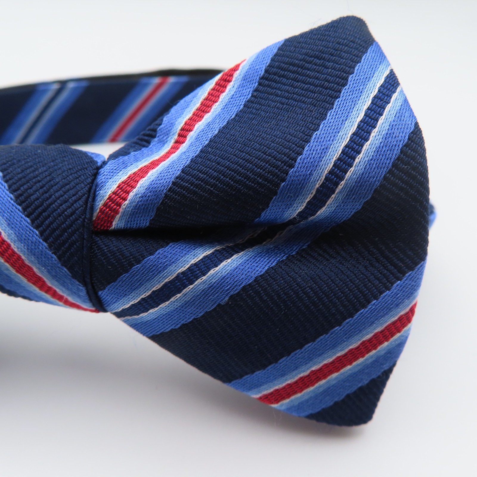 Penquin Bow Tie Silk Polyester Blue Red Striped 2.5″ Wide Pre Tied