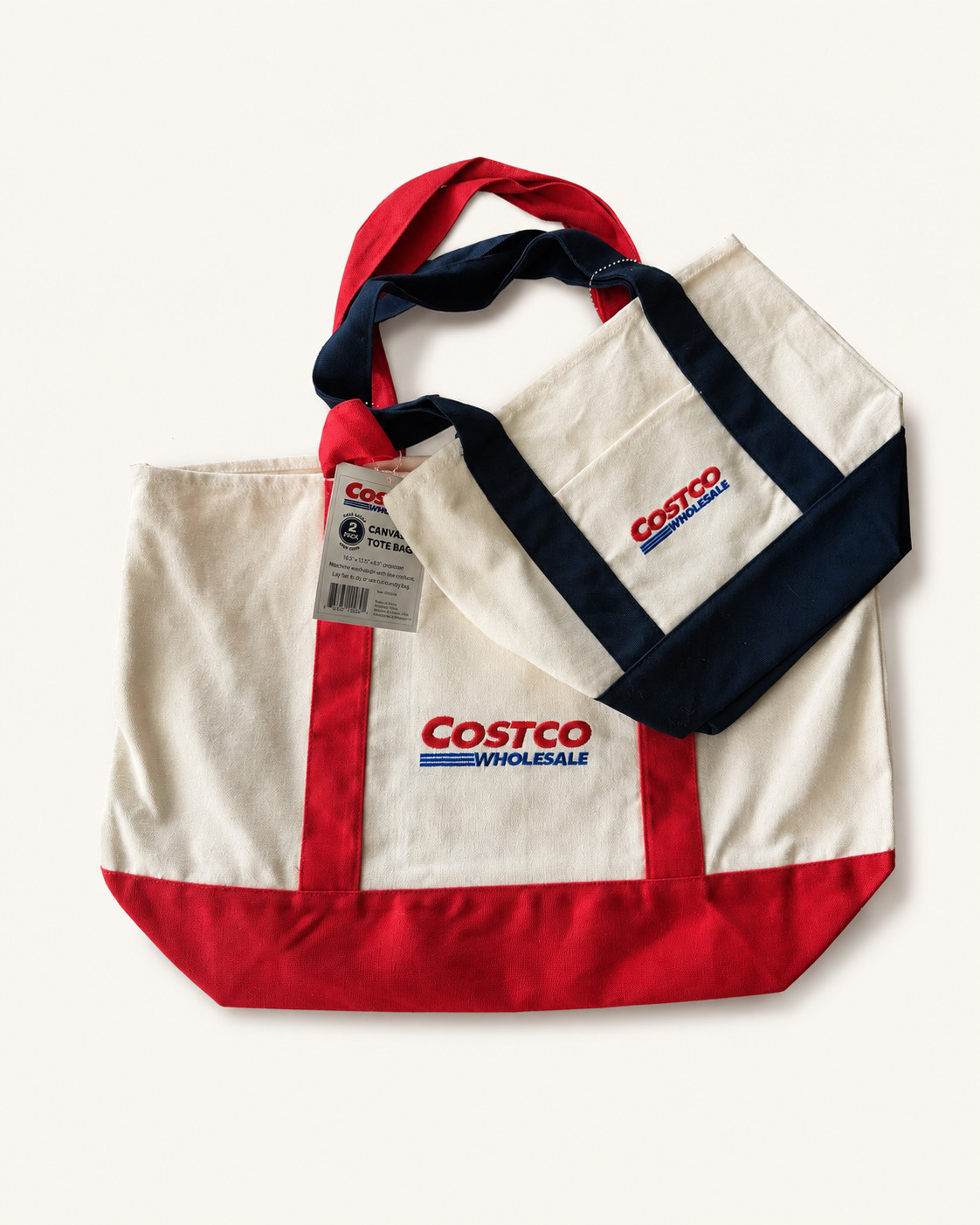 Costco Wholesale Exclusive 2 Pack Canvas Tote Bag Large Red Mini Navy IN HAND
