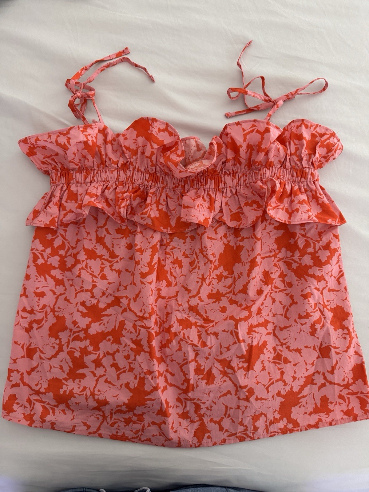 SUGRALIPS Pink Orange Floral Ruffle Tie-Shoulder Camisole Blouse Size S