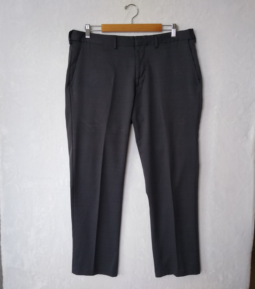 Haggar Dress Pants Mens 36×30 Gray Straight Fit All Day Comfort Expandable-Waist