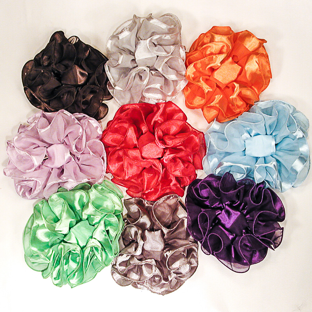 Large Ruffled Solid Color Satin Chiffon Fabric Claw Jaw Clip Hair Bows – H731