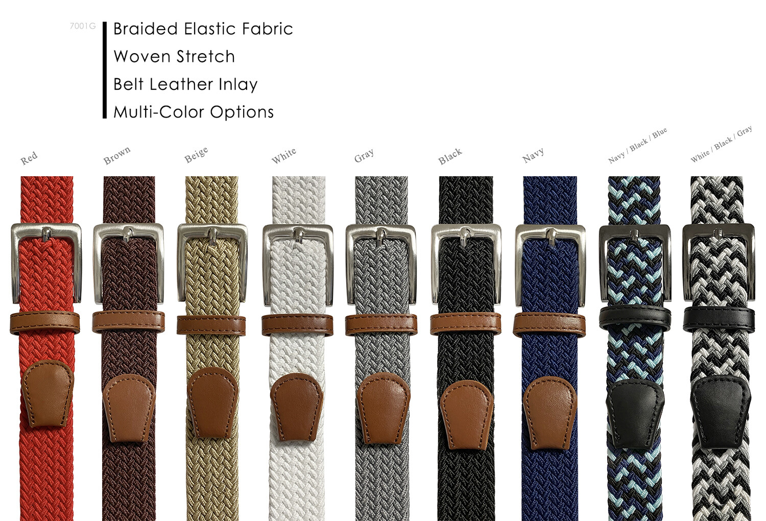 Navy Stretch Belt Braided Elastic Casual Weave Canvas Fabric Woven Belt 1-3/8″
