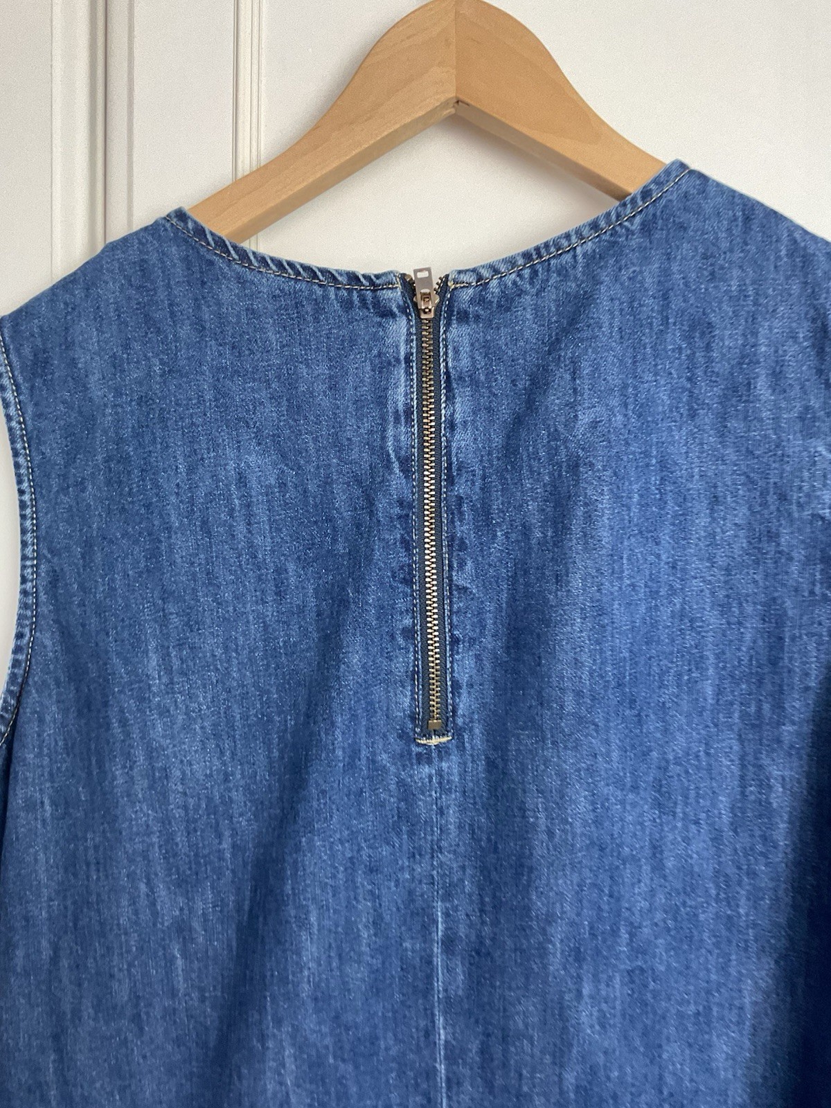 Roman Sleeveless Denim Dress UK 14 Blue Pockets Tunic A Line Knee Length Cotton