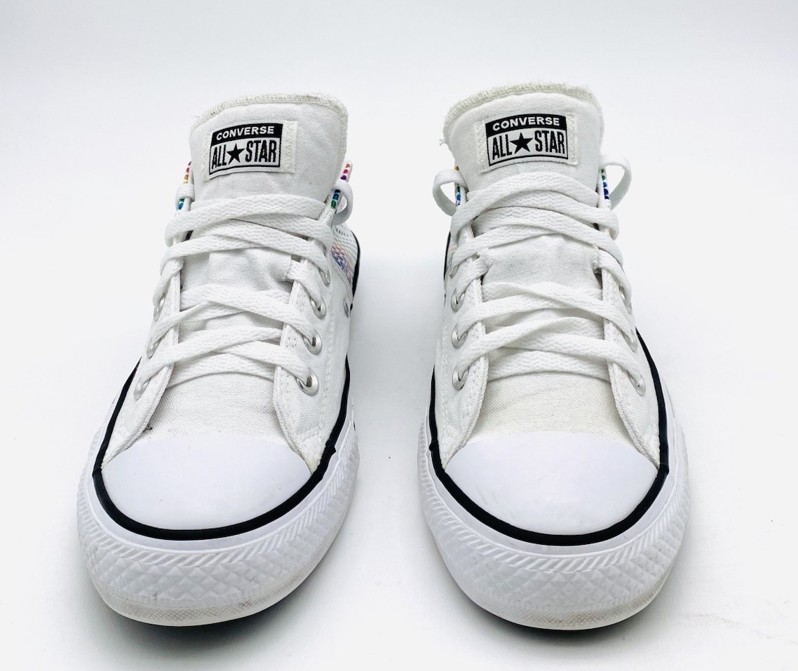 Converse Women’s Rainbow Dot Madison White Canvas Sneakers Shows 567260F Size 11