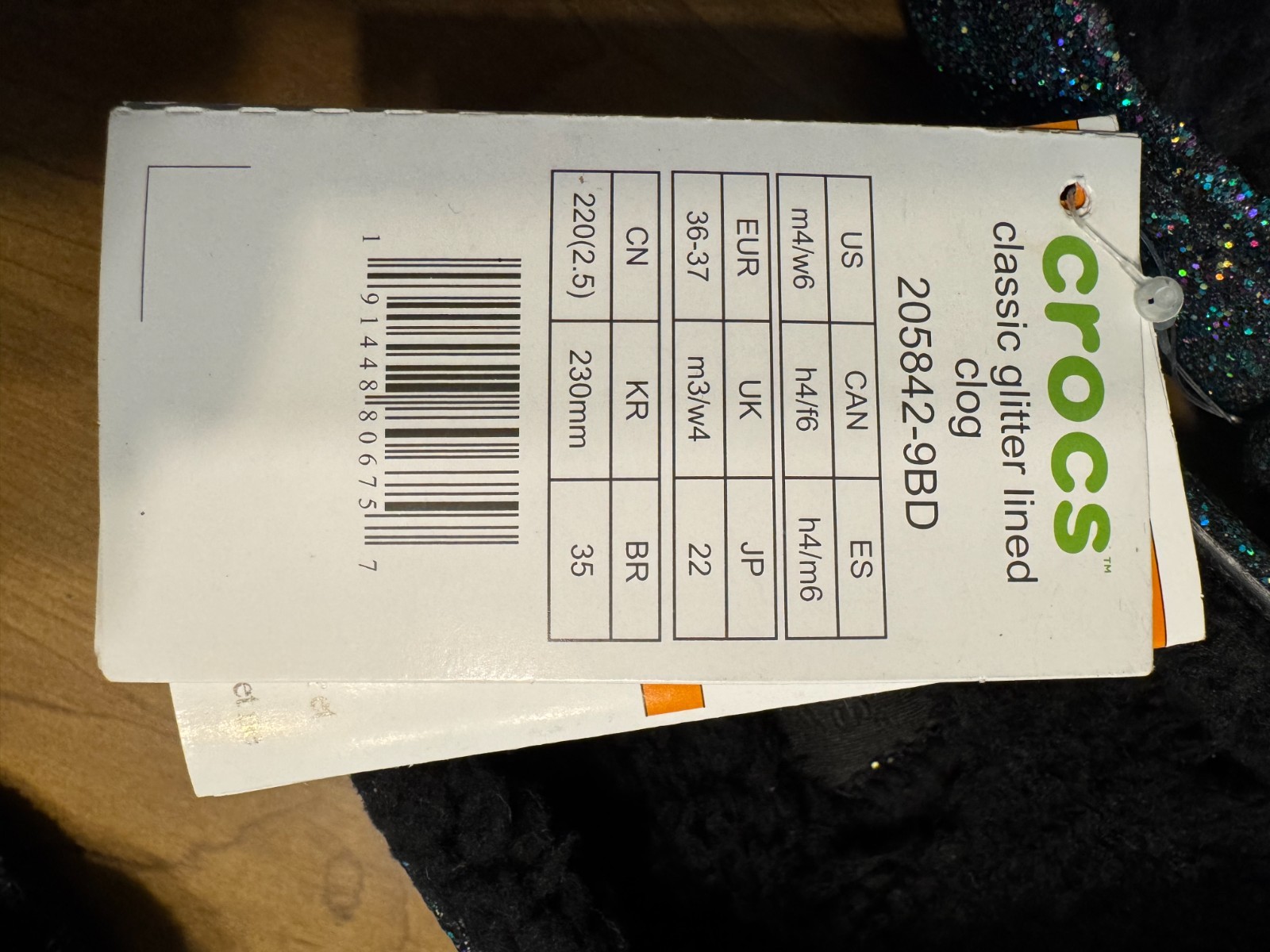 NEW Crocs Classic Green Glitter Lined Clog (Men4/Women6 Black Fuzzy Liner 205842