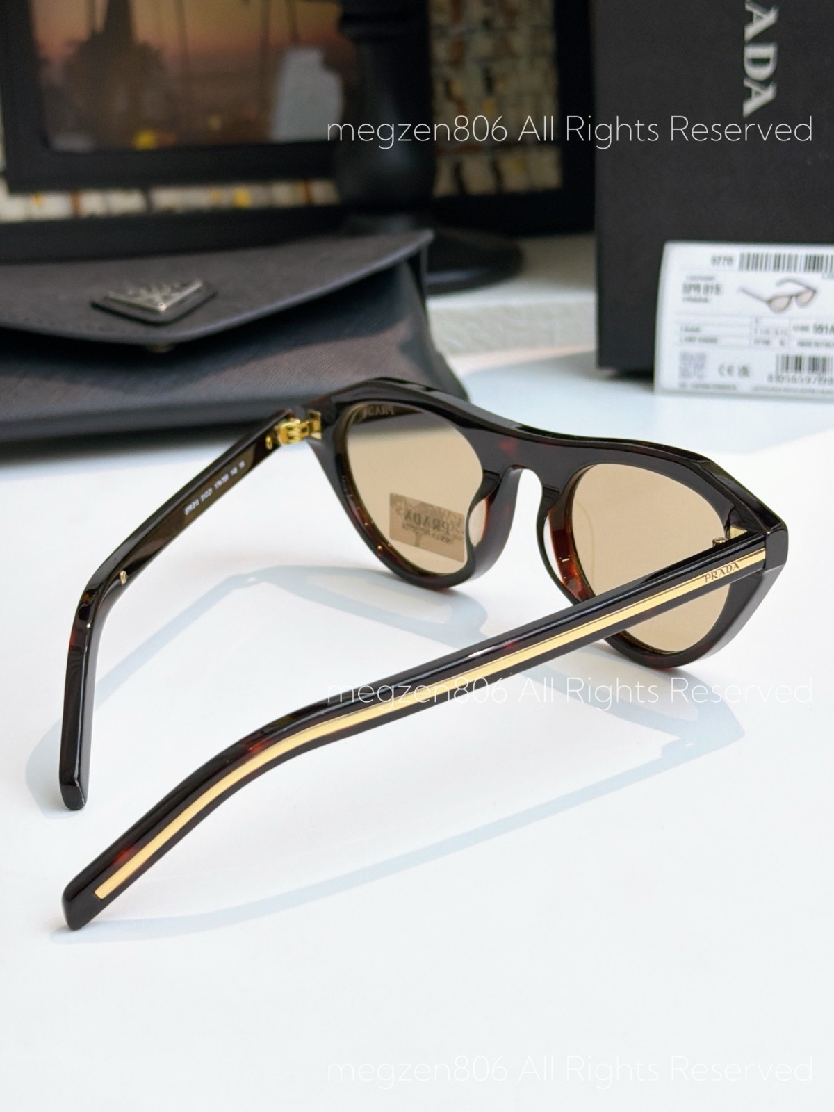 Prada SPR B15 Women Sunglasses Tortoiseshell Frame Yellow Lenses Cat Eye w/Case