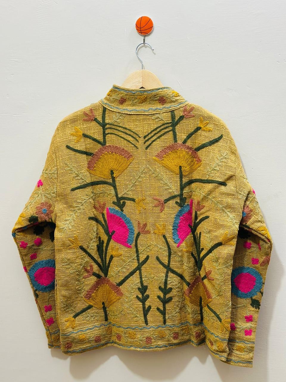 Yellow Floral Cotton Suzani Jacket Handmade Embroidered Festival Coat & Jackets