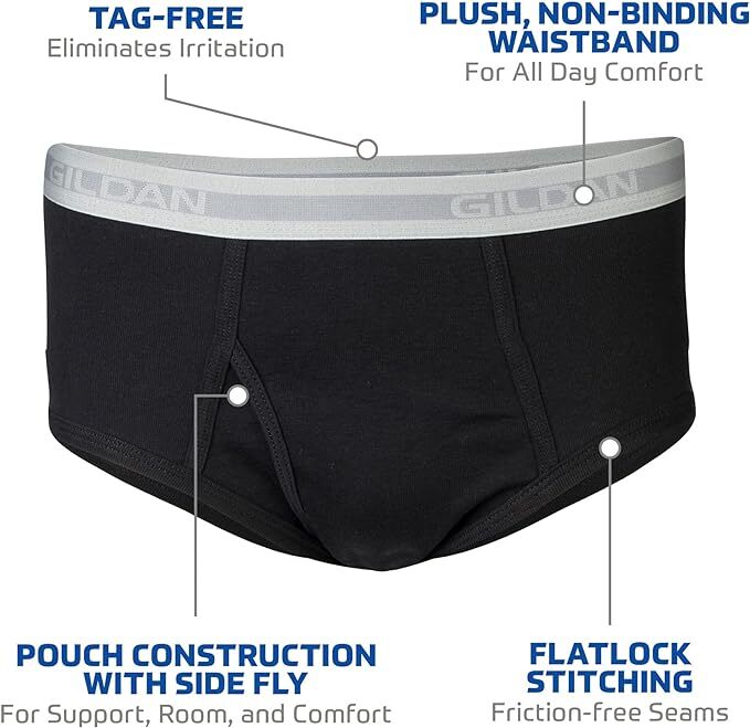 Gildan Men’s 6PK Premium Cotton Comfort Color Briefs w/ Plush Waistband SM – 2X