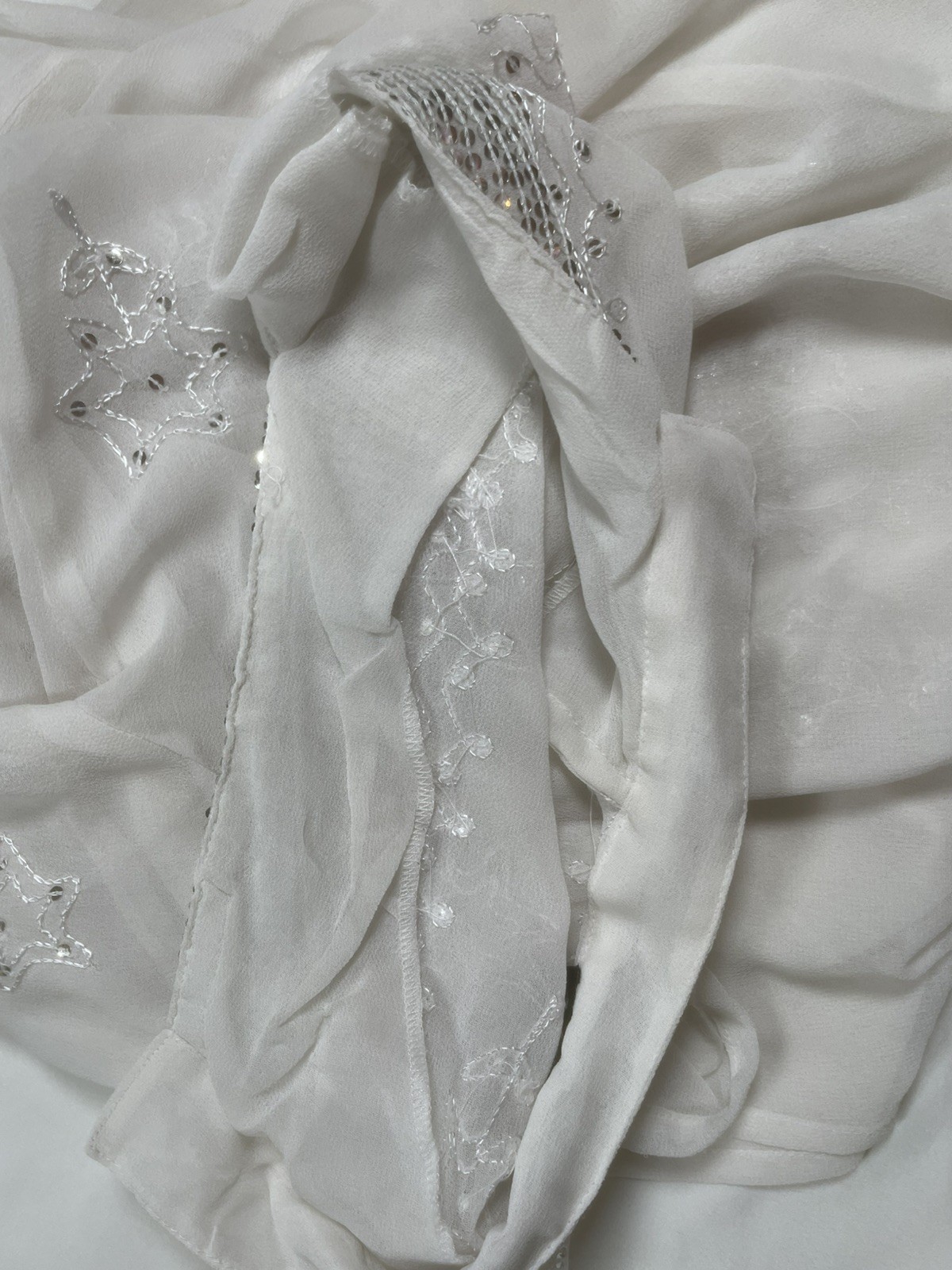 Tokyo Denim Beaded Embroidered Sheer White Floral Silver Sequin Dress M Size