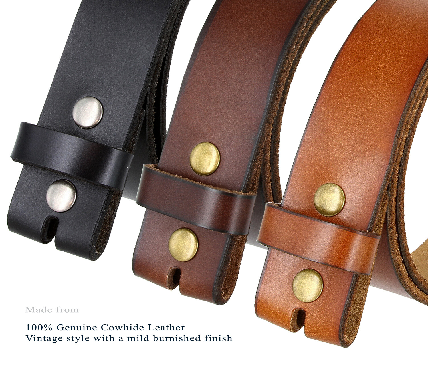 Genuine Leather Belt Strap Casual Belt Snap 1-1/2″ Wide – Black Brown Tan