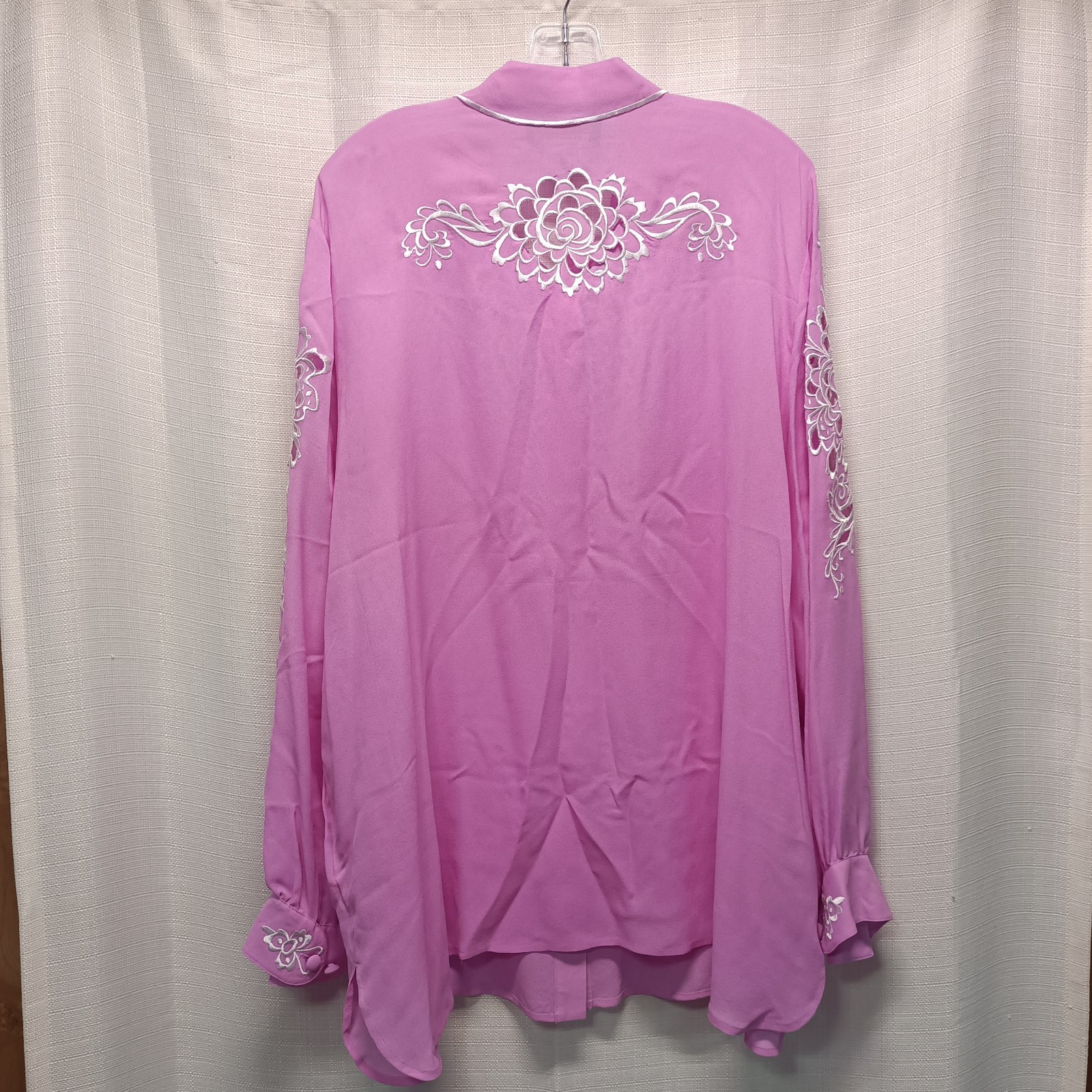 Bob Mackie Wearable Art Womens 3XL Pink Embroidered 100% Silk Cut Out Sheer