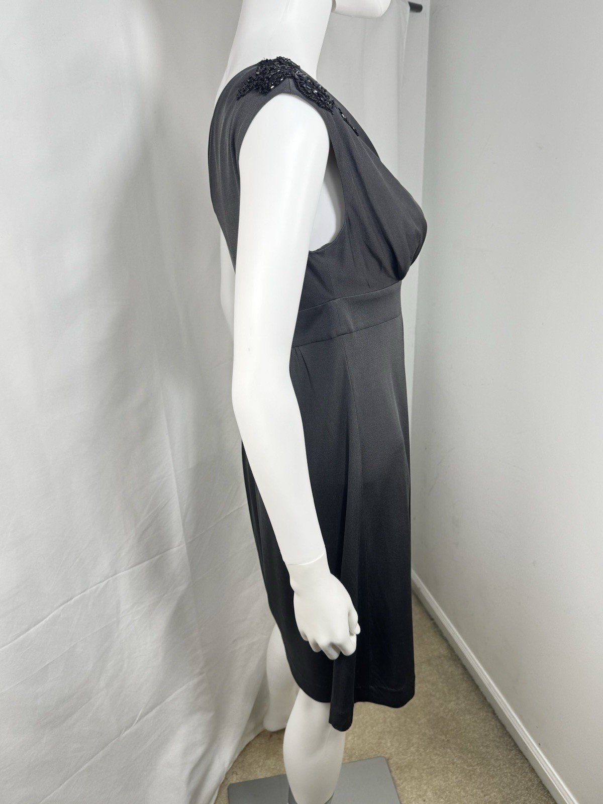 Vintage Tibi 100% Silk Beaded Cap Sleeve Dress Black Size S