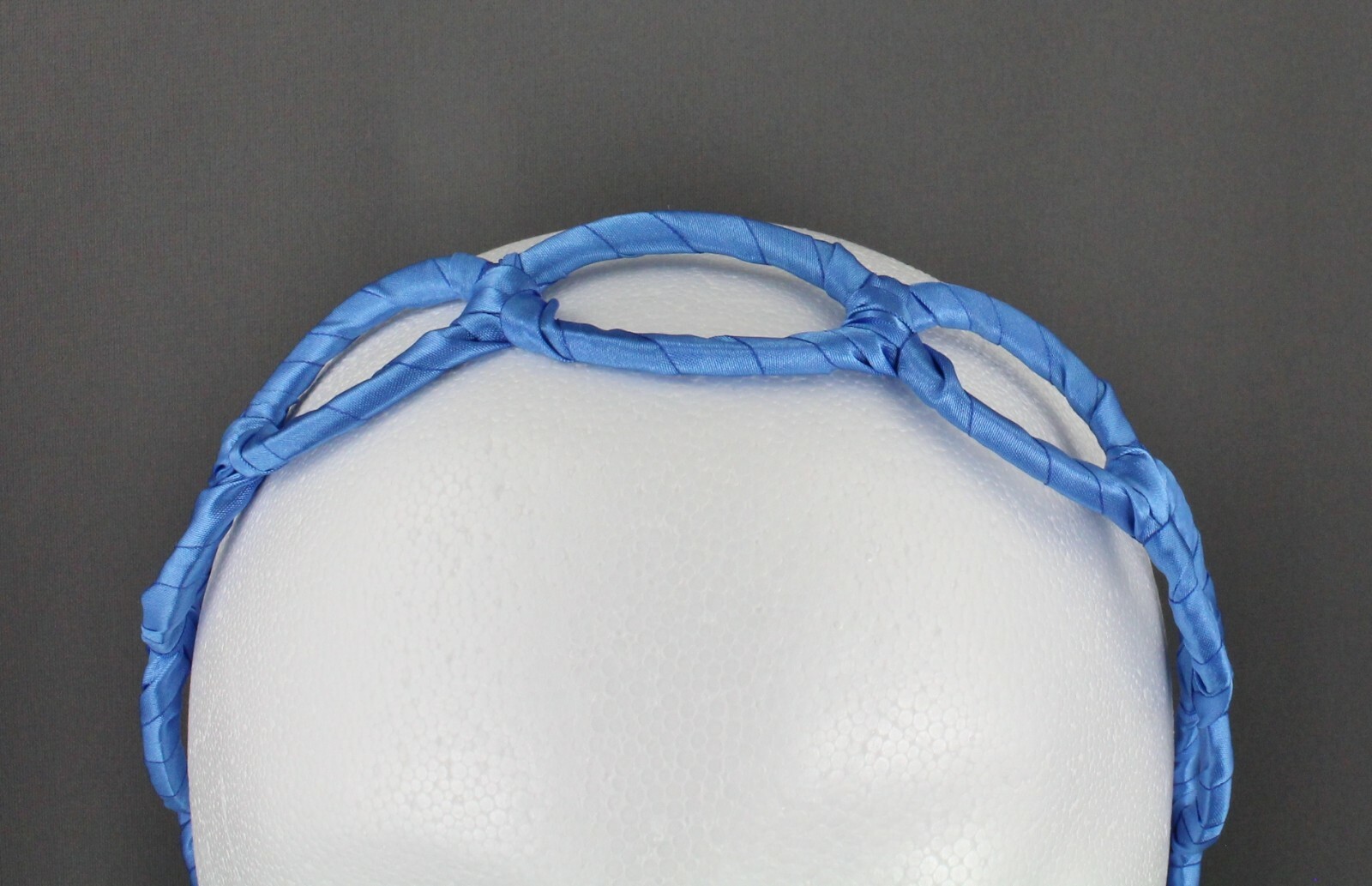 Aqua satin wrapped fabric 1 3/8″ wide headband oval chain link cut out pattern