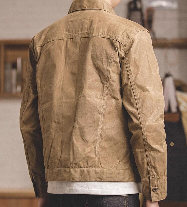 Maden Men’s Waxed Canvas Cotton Jacket Military Work Jacket Khaki high quality