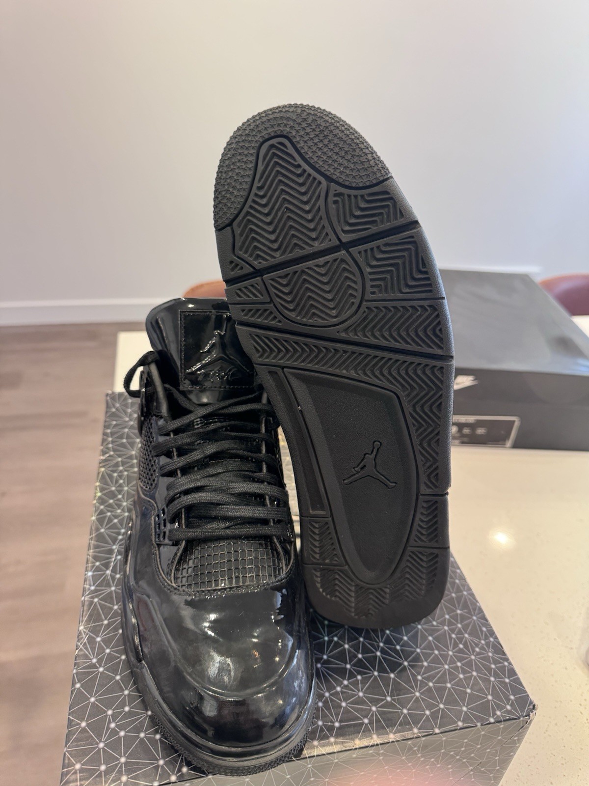 Jordan Air Jordan 11Lab4 Black Patent Leather Mid Top Basketball Sneakers
