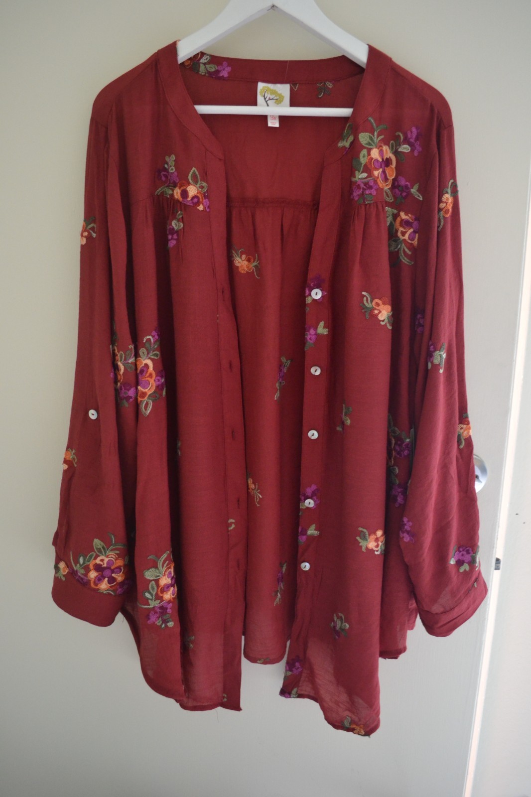 NWT Fig and Flower Blouse Top Shirt Silky Burgundy Rayon Blend Plus Size 2X