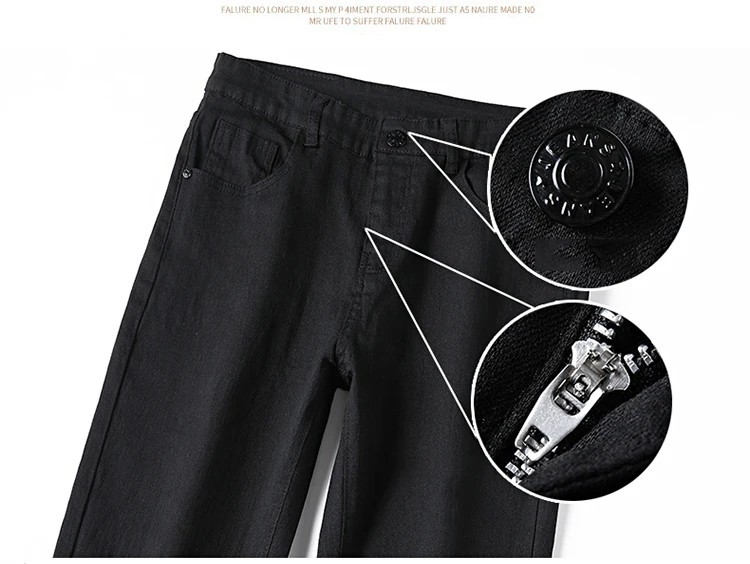 Men’s Black Straight Leg Jeans Casual Stretch Mid Waist Classic Cotton Pants