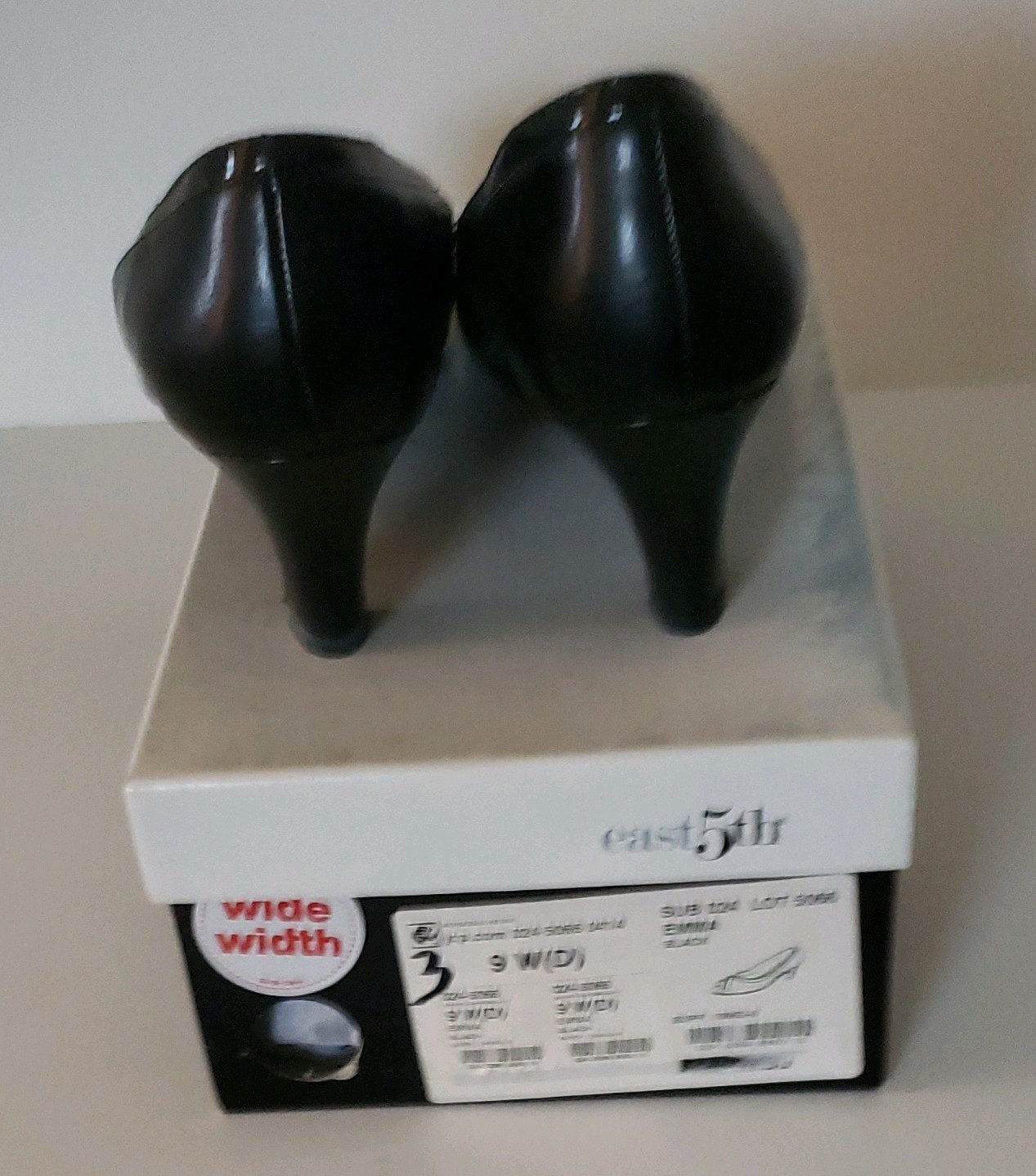 East 5th Black Peep Toe Pump Heels Slip-On Women’s US 9 W Wide Width