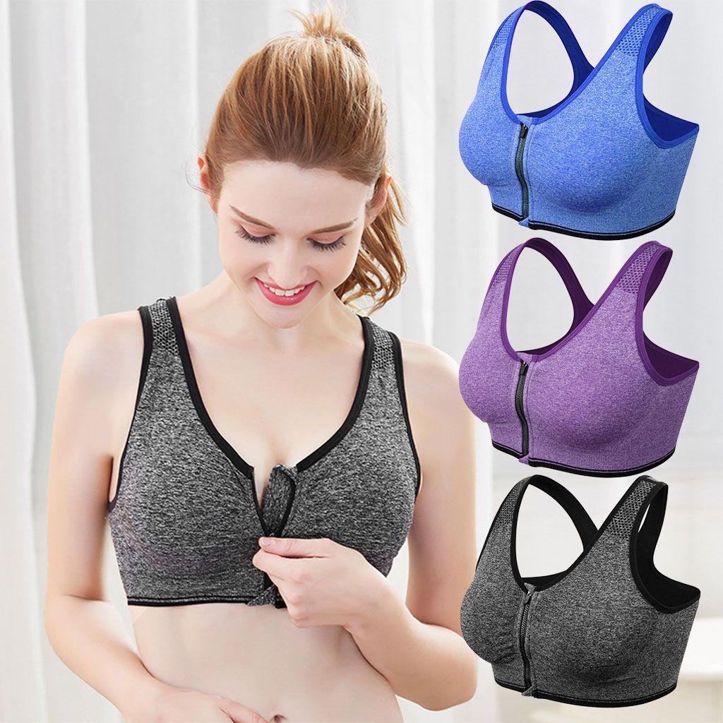 Sports Bra Women High Impact Running Yoga Workout Bra Zip Front Closure M/L/XL