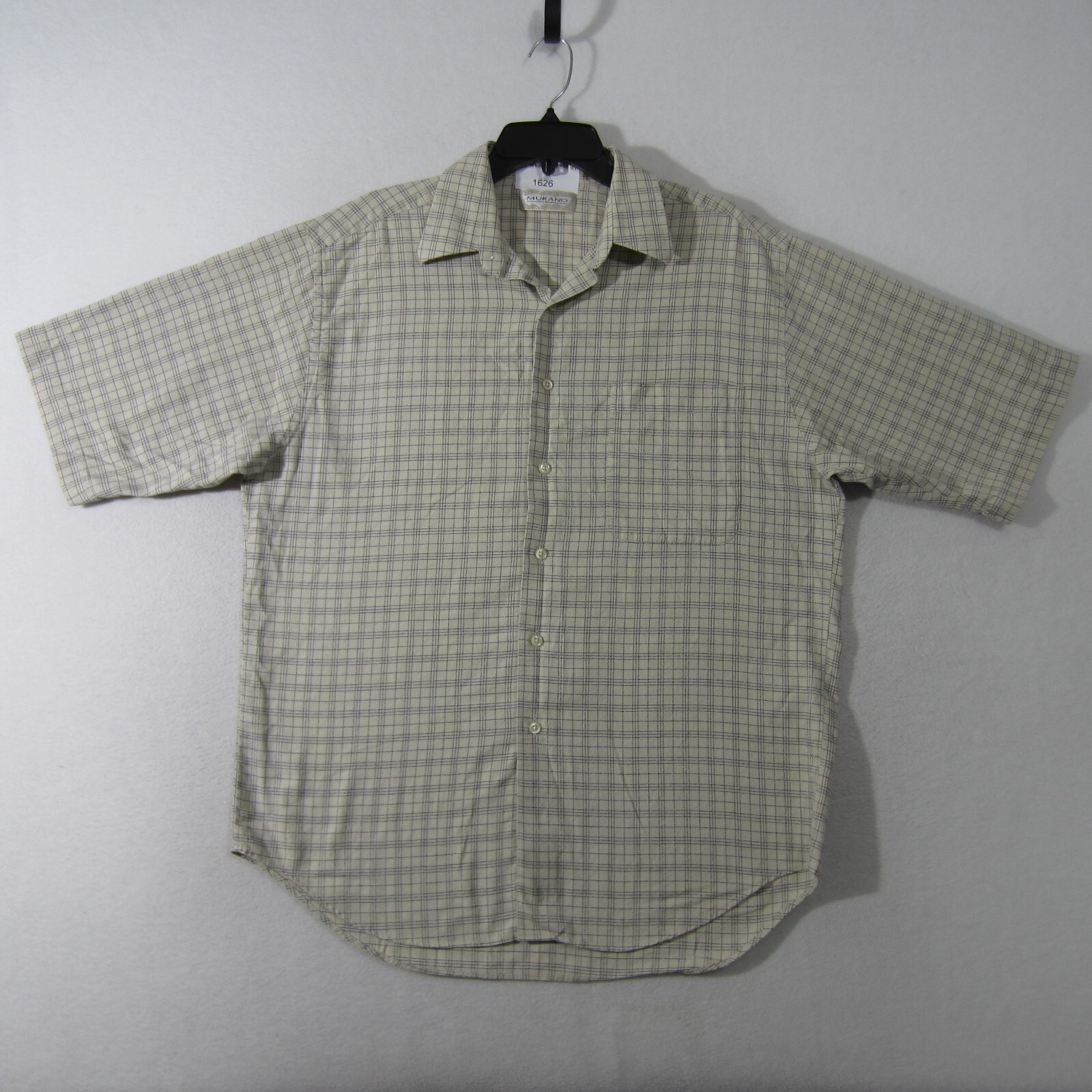 Murano Shirt Mens Beige White Blue Button Up Short Sleeve Casual Men 1626